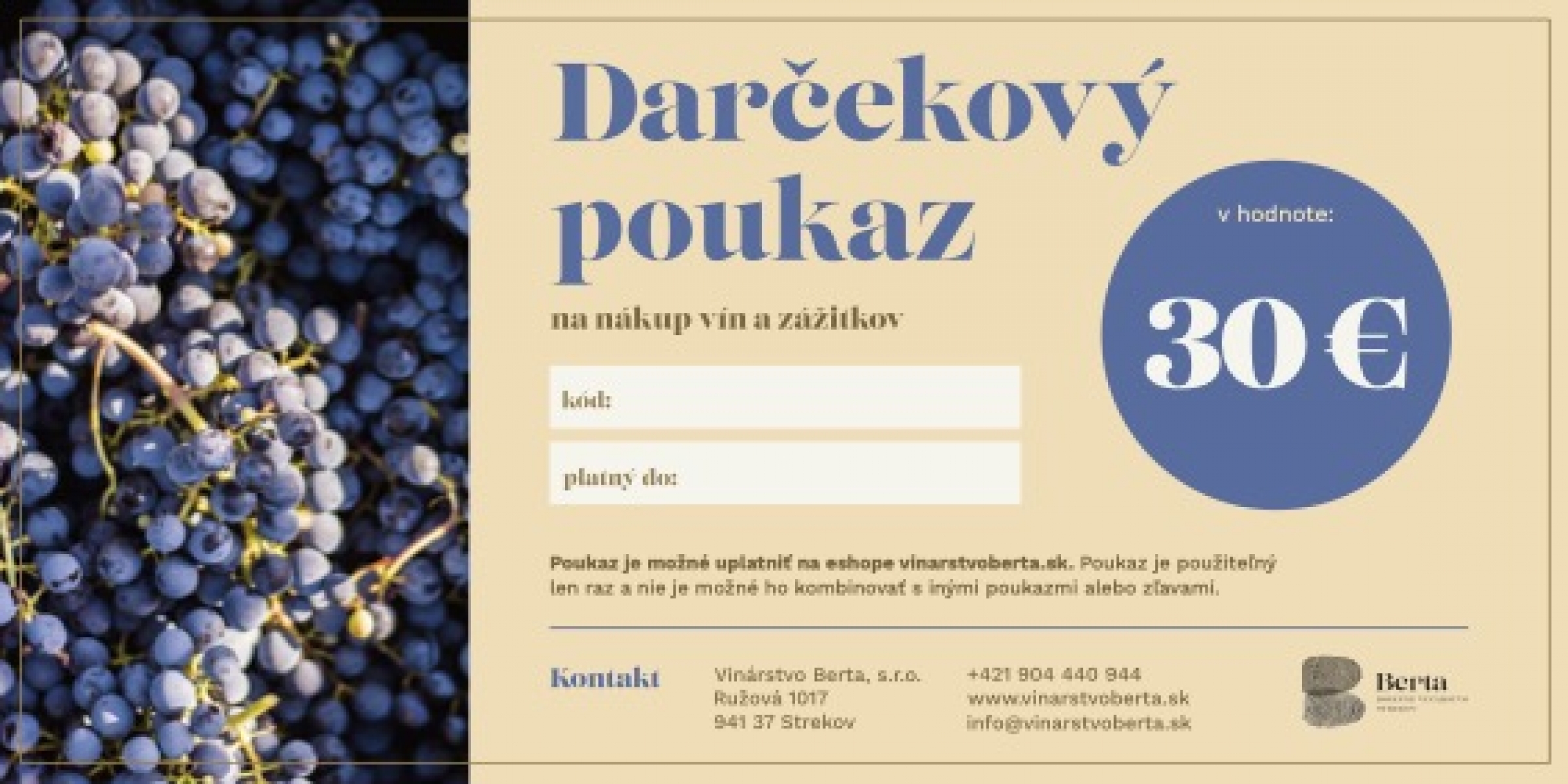 ONLINE Darčekový poukaz v hodnote 30 EUR